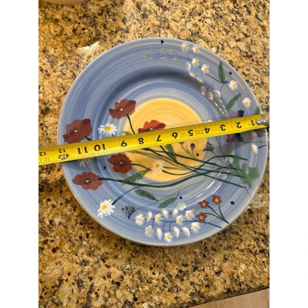 Hartstone Handpainted Stoneware Wildflower Dinner Plate Blue Poppies Daisies